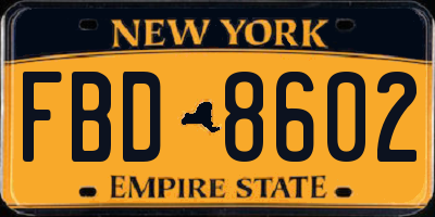 NY license plate FBD8602