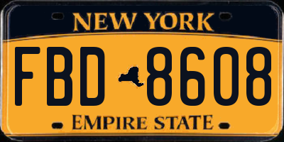 NY license plate FBD8608