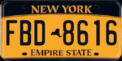 NY license plate FBD8616