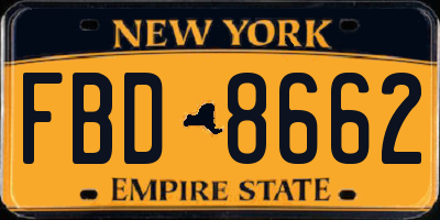 NY license plate FBD8662