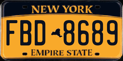 NY license plate FBD8689