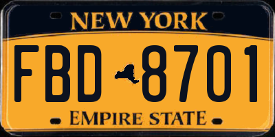 NY license plate FBD8701