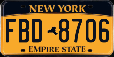 NY license plate FBD8706