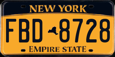 NY license plate FBD8728