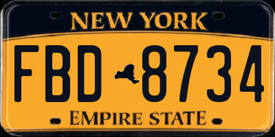 NY license plate FBD8734