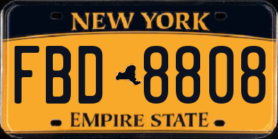 NY license plate FBD8808