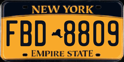 NY license plate FBD8809