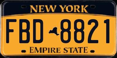 NY license plate FBD8821