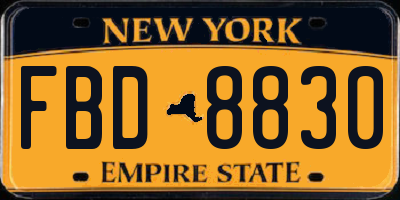 NY license plate FBD8830
