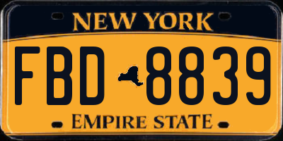 NY license plate FBD8839