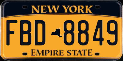 NY license plate FBD8849