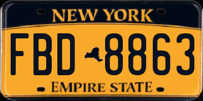 NY license plate FBD8863