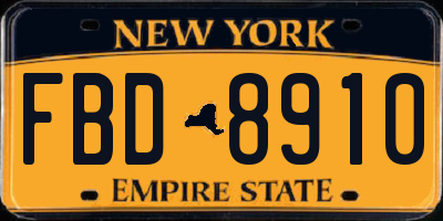 NY license plate FBD8910