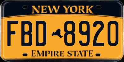 NY license plate FBD8920
