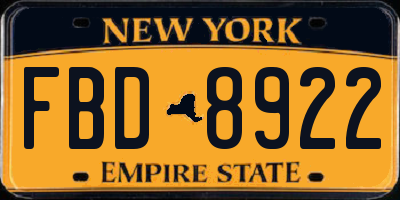 NY license plate FBD8922