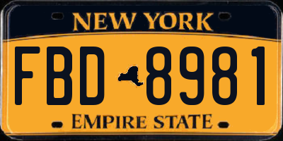 NY license plate FBD8981