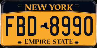 NY license plate FBD8990