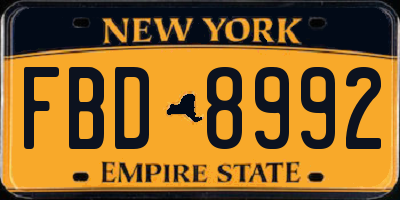 NY license plate FBD8992