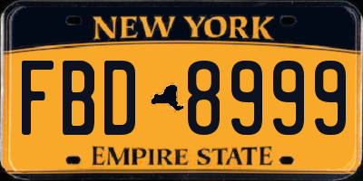 NY license plate FBD8999