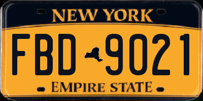 NY license plate FBD9021
