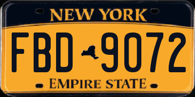 NY license plate FBD9072