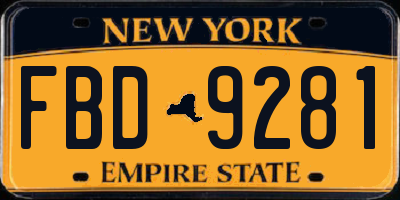 NY license plate FBD9281