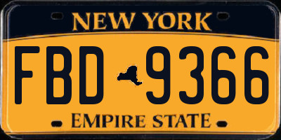 NY license plate FBD9366