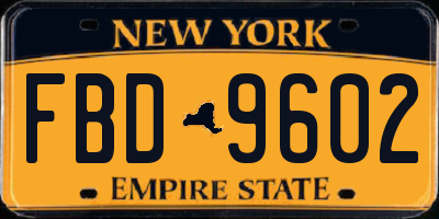 NY license plate FBD9602