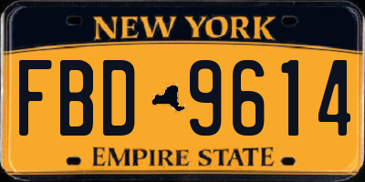 NY license plate FBD9614