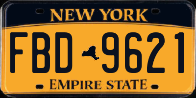 NY license plate FBD9621