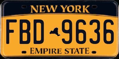 NY license plate FBD9636