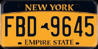NY license plate FBD9645