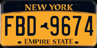 NY license plate FBD9674