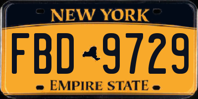 NY license plate FBD9729