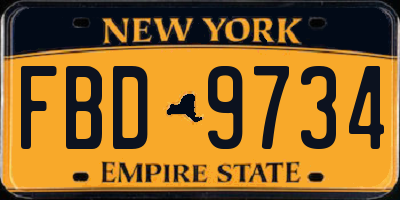 NY license plate FBD9734