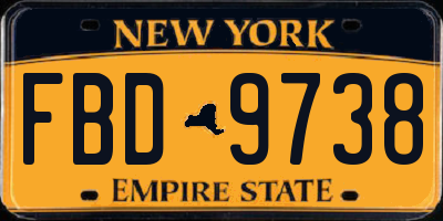 NY license plate FBD9738