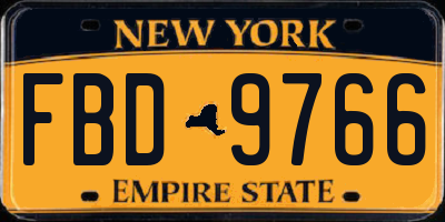 NY license plate FBD9766
