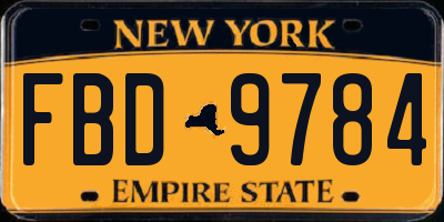 NY license plate FBD9784