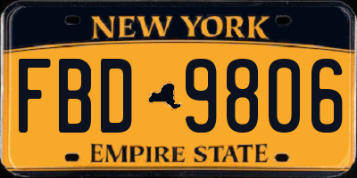 NY license plate FBD9806