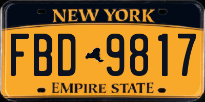 NY license plate FBD9817