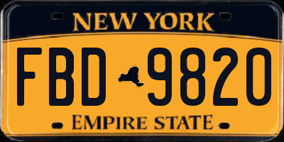 NY license plate FBD9820