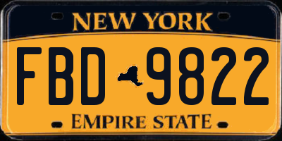 NY license plate FBD9822
