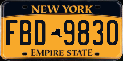NY license plate FBD9830