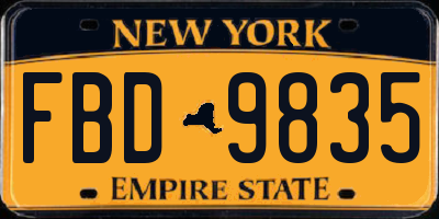 NY license plate FBD9835