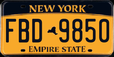 NY license plate FBD9850