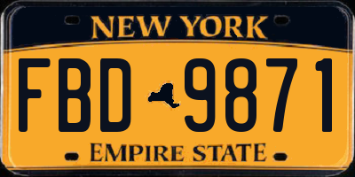 NY license plate FBD9871