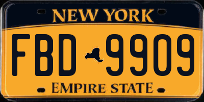 NY license plate FBD9909