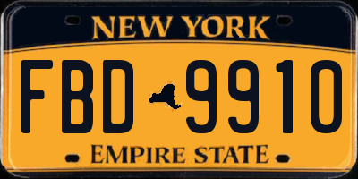 NY license plate FBD9910