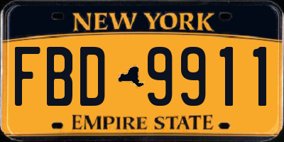 NY license plate FBD9911