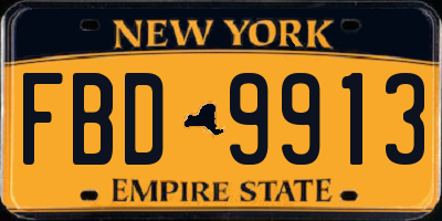 NY license plate FBD9913